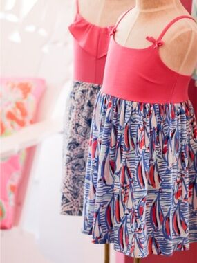 Lilly Pulitzer Red Right Return Sailboat Ana Dress Pink Blue Girls XL 12-14